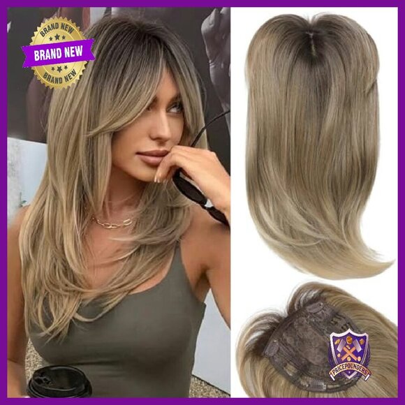 Long Layered Hair Topper with Bangs for Thinning Hair 18 Inch Synthetic
